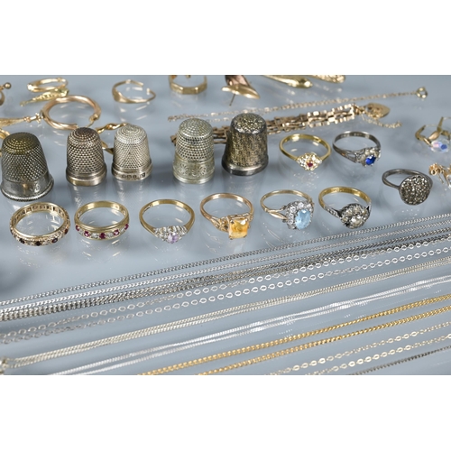 239 - A collection of various old gold items, approx 7g to/w stone set rings, silver jewellery, thimbles e... 