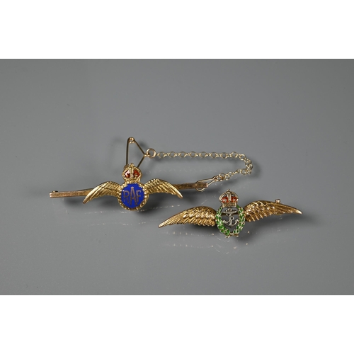 240 - Two 9ct yellow gold RAF sweetheart brooches with polychrome enamel decoration, approx 6.8g all in (2... 