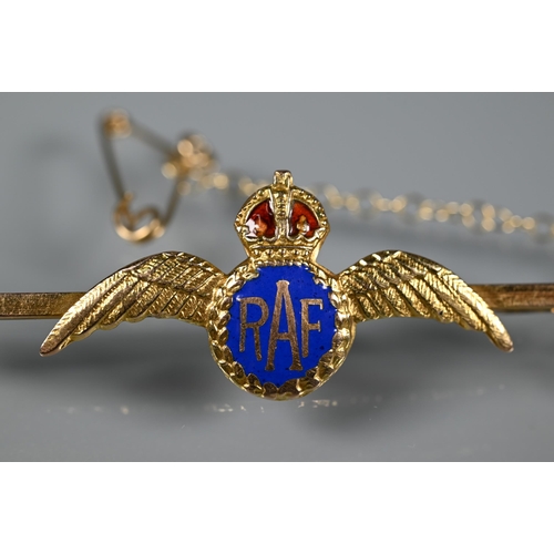 240 - Two 9ct yellow gold RAF sweetheart brooches with polychrome enamel decoration, approx 6.8g all in (2... 