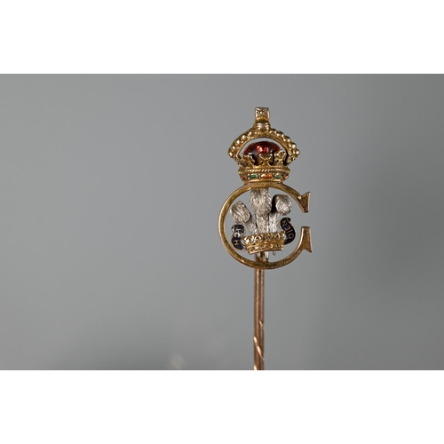 241 - A George V presentation stick pin with enamel decoration, in fitted case