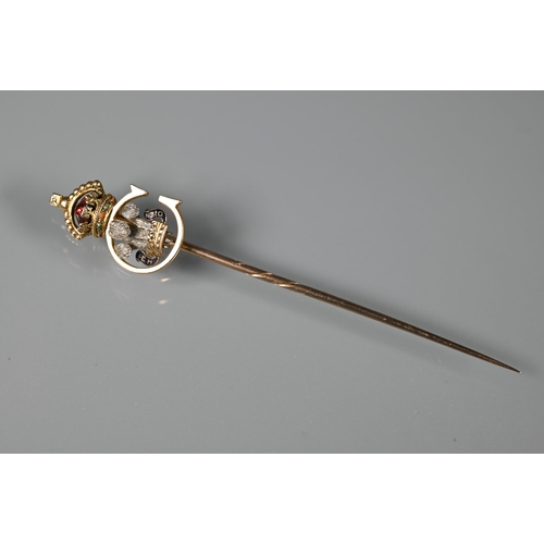 241 - A George V presentation stick pin with enamel decoration, in fitted case