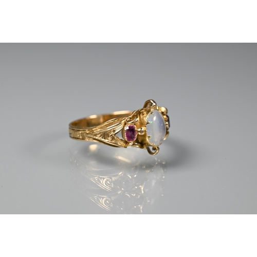 250 - An 18ct yellow gold ring 'Astore', size I to/w an antique opal and garnet ring, size M 1/2 (2)