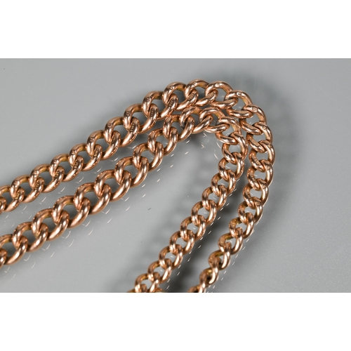 256 - A 9ct rose gold double Albert watch chain with two swivels and bar, 42 cm long, approx 44.7g