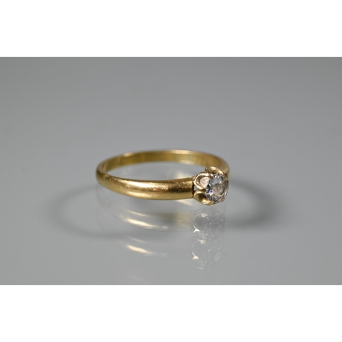 258 - A graduated three stone diamond ring, yellow metal set, size S and a single stone diamond ring, size... 