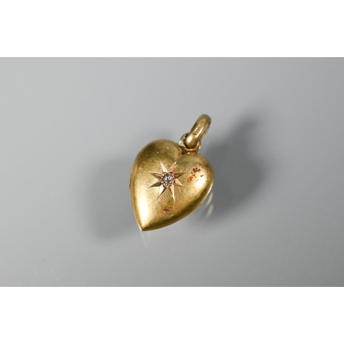 264 - A Victorian 15ct heart-shaped pendant set diamond, 2.2cm drop including hanger to/w a 9ct Prince of ... 