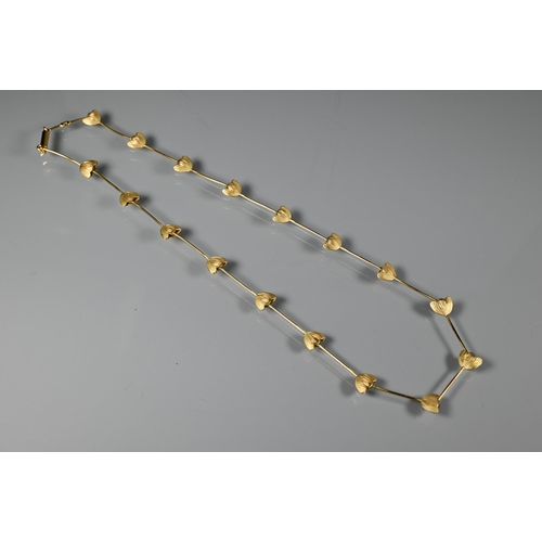 299A - Graham Stewart - An 18ct gold necklace formed of stylised tulip heads with rod links, 21.9g, in orig... 