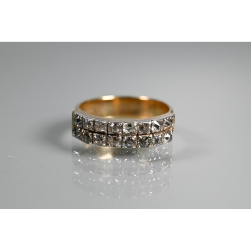 300 - A diamond half hoop ring formed of two rows of old cut diamonds, 9ct yellow and white metal set, siz... 