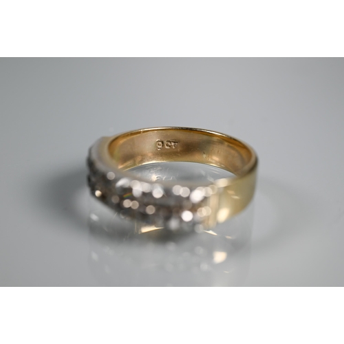 300 - A diamond half hoop ring formed of two rows of old cut diamonds, 9ct yellow and white metal set, siz... 