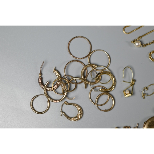 302A - A collection of gilt metal and yellow metal jewellery items including earrings, chains etc, white me... 