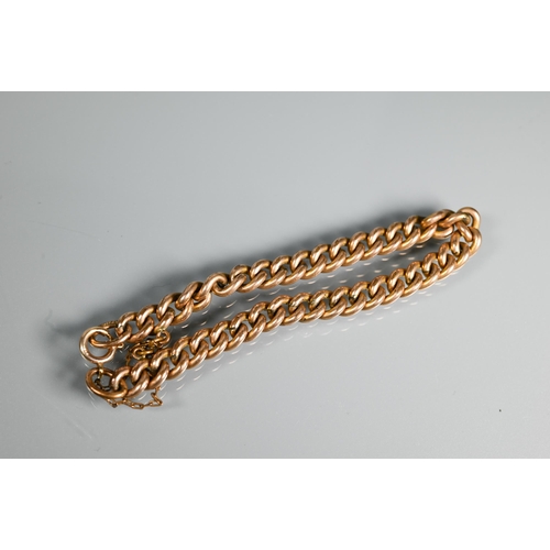 303 - A 9ct rose gold curb bracelet, 15.7g; a gilt metal curb bracelet and an unmarked wheat link chain (3... 