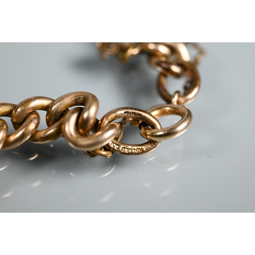 303 - A 9ct rose gold curb bracelet, 15.7g; a gilt metal curb bracelet and an unmarked wheat link chain (3... 