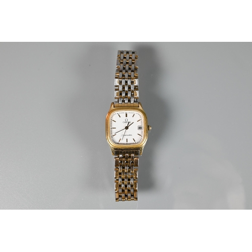 312 - A ladies Omega Seamaster 1378 quartz wristwatch, the gold case with white dial and gilt baton marker... 