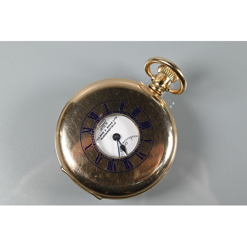 315 - A gents presentation gold plated Limit half hunter pocket watch, the white enamelled dial with Arabi... 