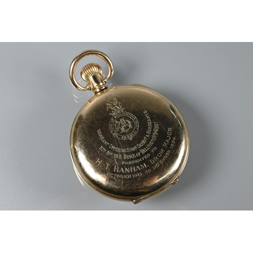 315 - A gents presentation gold plated Limit half hunter pocket watch, the white enamelled dial with Arabi... 