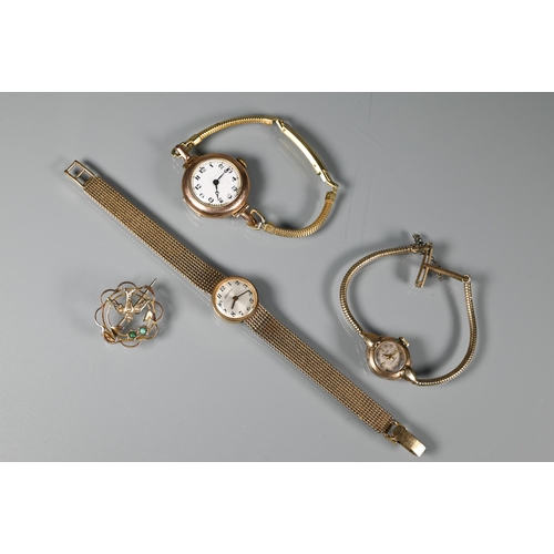 318 - Three ladies 9ct gold wristwatches - Zenith, with integral gold bracelet approx. 20g all-in; Majex  ... 