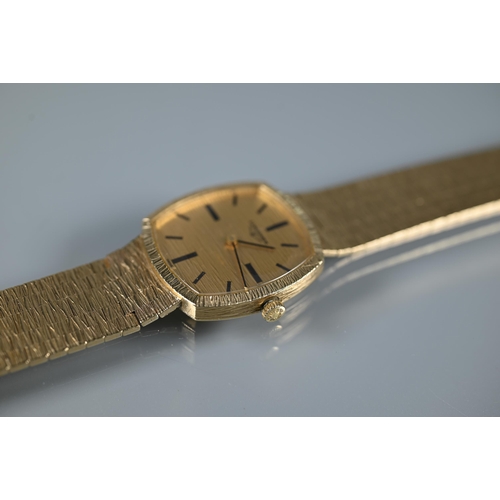 329 - A gents Longines 9ct gold manual wind wristwatch, the rounded rectangular gold dial signed 'Longines... 