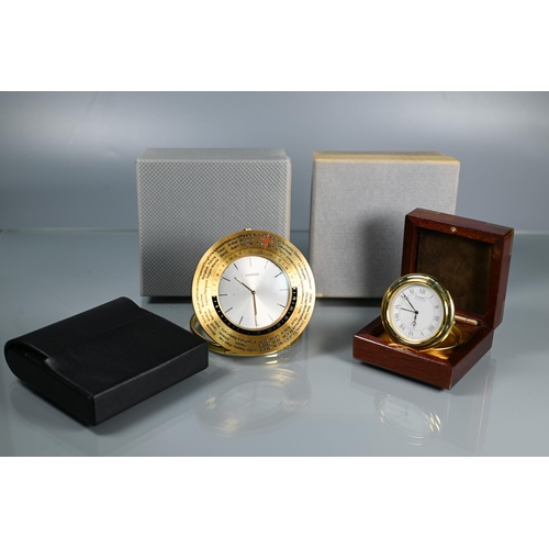 336 - A Swiss Luxor world time travel clock, model 2005, within a leather travel case, c/w warranty card a... 