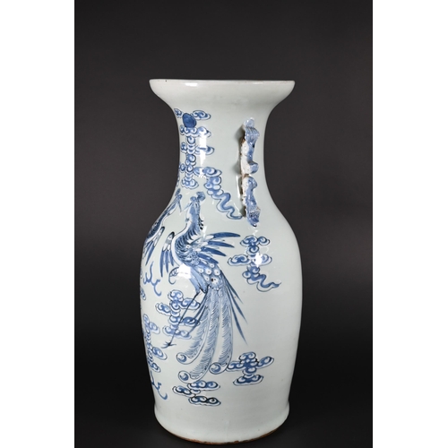 350 - A 19th century Chinese baluster vase applied with guardian lions, the neck painted in underglaze blu... 