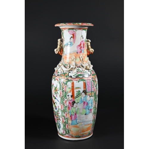 353 - A pair of 19th century Chinese Canton famille rose vases, late Qing dynasty, each applied with mould... 