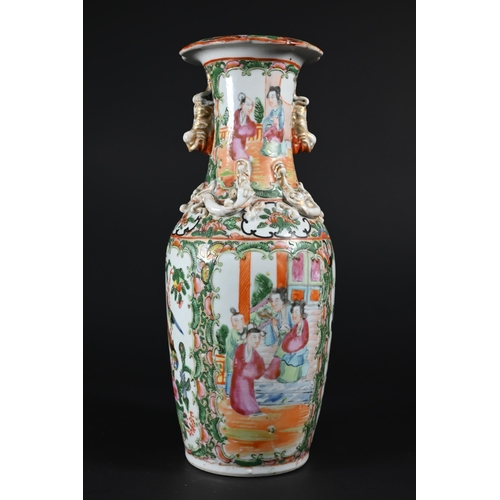 353 - A pair of 19th century Chinese Canton famille rose vases, late Qing dynasty, each applied with mould... 