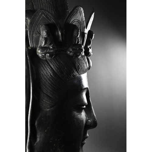 357 - A Himalayan patinated bronze crowned head of  Ksitigarbha (translated as 'earth treasury' or 'earth ... 