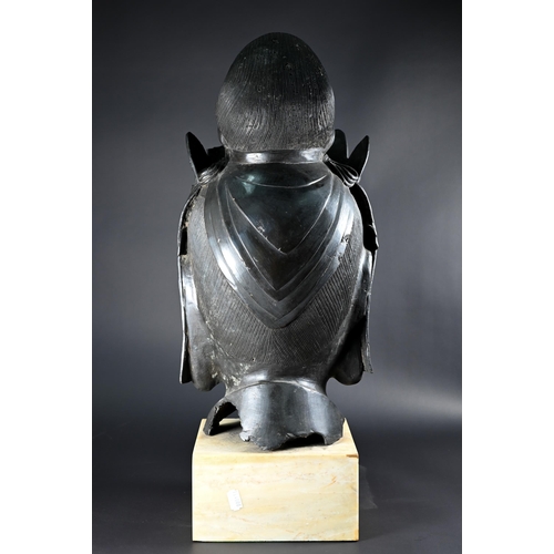 357 - A Himalayan patinated bronze crowned head of  Ksitigarbha (translated as 'earth treasury' or 'earth ... 