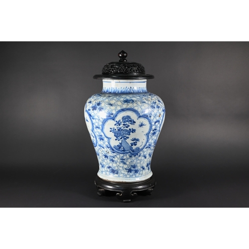 360 - A 19th century Chinese blue and white vase or jar in the Kangxi style but late Qing dynasty, of high... 