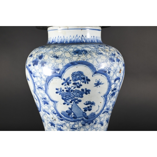 360 - A 19th century Chinese blue and white vase or jar in the Kangxi style but late Qing dynasty, of high... 