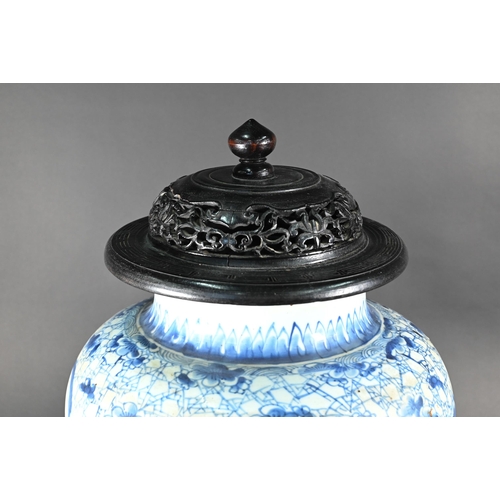 360 - A 19th century Chinese blue and white vase or jar in the Kangxi style but late Qing dynasty, of high... 