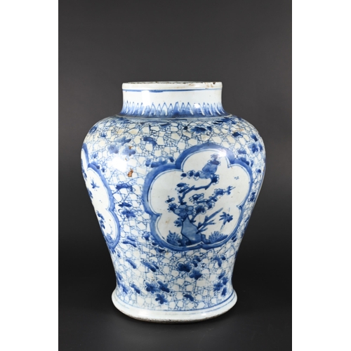 360 - A 19th century Chinese blue and white vase or jar in the Kangxi style but late Qing dynasty, of high... 