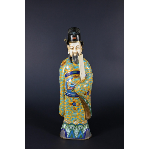 365 - An early 20th century Chinese cloisonne figure of a Daoist deity, possibly Wenchang Wang (God of Cul... 