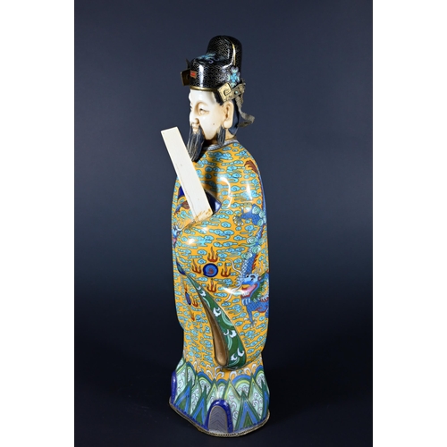 365 - An early 20th century Chinese cloisonne figure of a Daoist deity, possibly Wenchang Wang (God of Cul... 