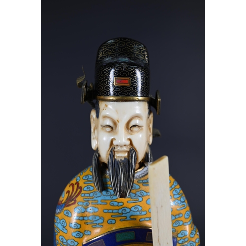 365 - An early 20th century Chinese cloisonne figure of a Daoist deity, possibly Wenchang Wang (God of Cul... 