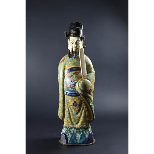 365 - An early 20th century Chinese cloisonne figure of a Daoist deity, possibly Wenchang Wang (God of Cul... 