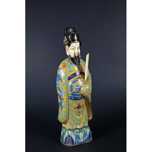 365 - An early 20th century Chinese cloisonne figure of a Daoist deity, possibly Wenchang Wang (God of Cul... 