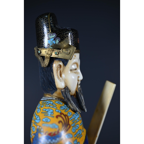 365 - An early 20th century Chinese cloisonne figure of a Daoist deity, possibly Wenchang Wang (God of Cul... 