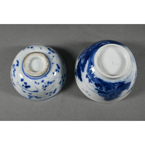 369 - A group of 18th century Chinese blue and white ceramics including a Kangxi period dragon and carp pl... 