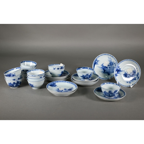 374 - Twenty-eight pieces of 18th century Chinese blue and white 'Nanking Cargo' porcelain, seventeen tea ... 