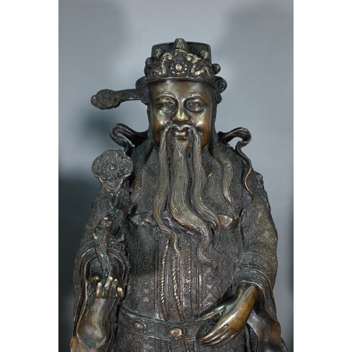 375 - Three large Chinese bronze 'Star Gods' (Sanxing) Fu, the personification of good fortune, depicted i... 