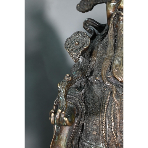 375 - Three large Chinese bronze 'Star Gods' (Sanxing) Fu, the personification of good fortune, depicted i... 