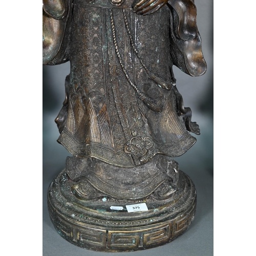 375 - Three large Chinese bronze 'Star Gods' (Sanxing) Fu, the personification of good fortune, depicted i... 