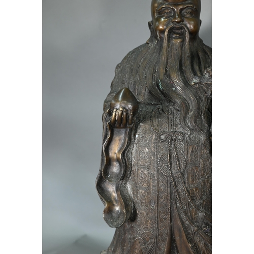 375 - Three large Chinese bronze 'Star Gods' (Sanxing) Fu, the personification of good fortune, depicted i... 