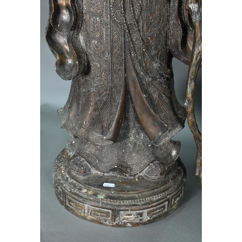 375 - Three large Chinese bronze 'Star Gods' (Sanxing) Fu, the personification of good fortune, depicted i... 