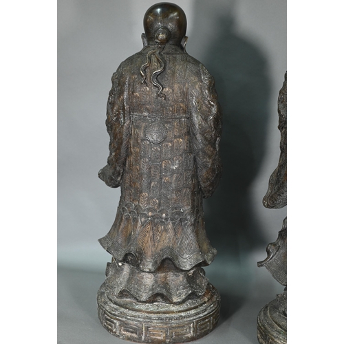 375 - Three large Chinese bronze 'Star Gods' (Sanxing) Fu, the personification of good fortune, depicted i... 