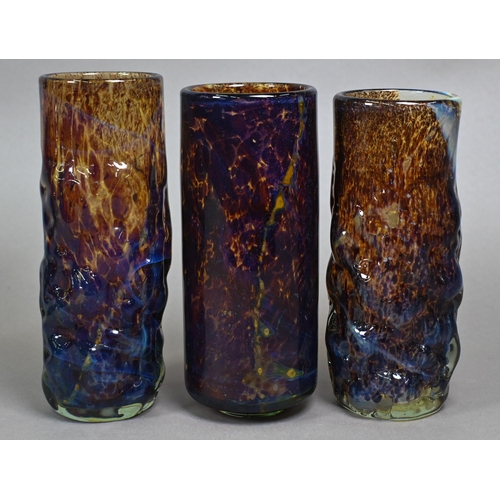 402 - Mdina glass (Malta): Three plain tortoiseshell cylindrical vases and two textured examples, 19 - 20 ... 