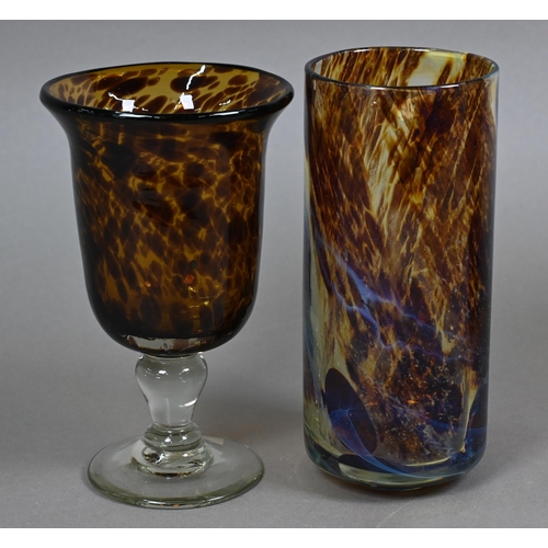 402 - Mdina glass (Malta): Three plain tortoiseshell cylindrical vases and two textured examples, 19 - 20 ... 