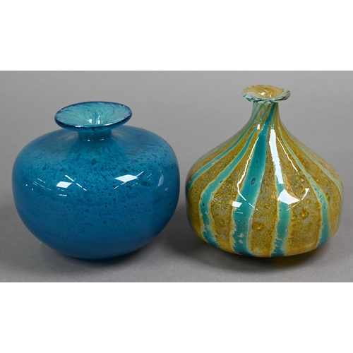 403 - Mdina glass (Malta): Three Ming cylindrical vases, 19 - 20 cm, to/w a cylindrical bottle with ball s... 