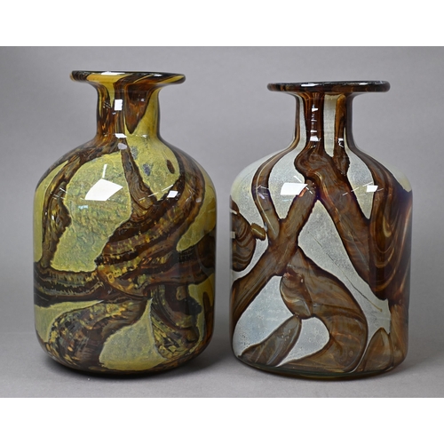 407 - Two Mdina Earthtones vases with flared rims, to/w two somewhat similar vases (unsigned) and two Malt... 