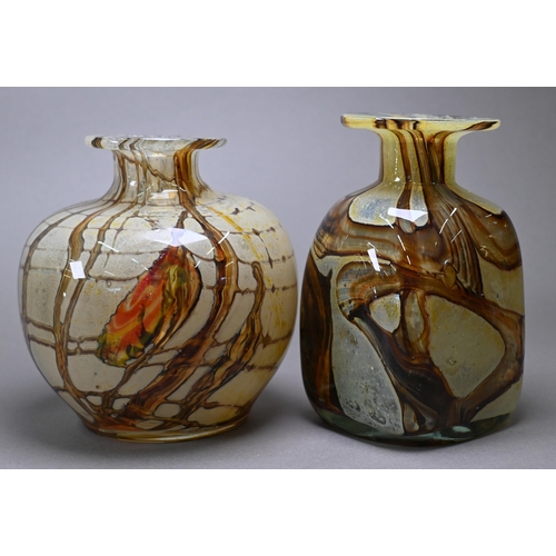 407 - Two Mdina Earthtones vases with flared rims, to/w two somewhat similar vases (unsigned) and two Malt... 