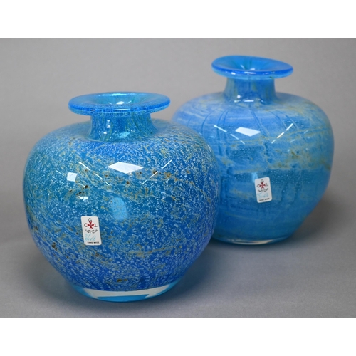 411 - Four Malta Craft glass globular vases with flared rims, 15 cm approx. and a similar 9 cm example, to... 